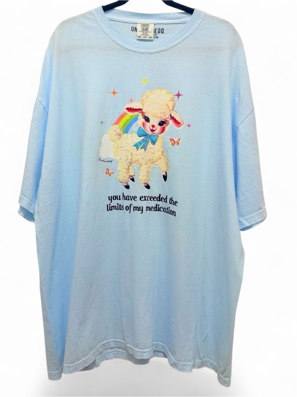 Women’s Light Blue Witty Lamb Graphic Tee Dark Humor Size 3X